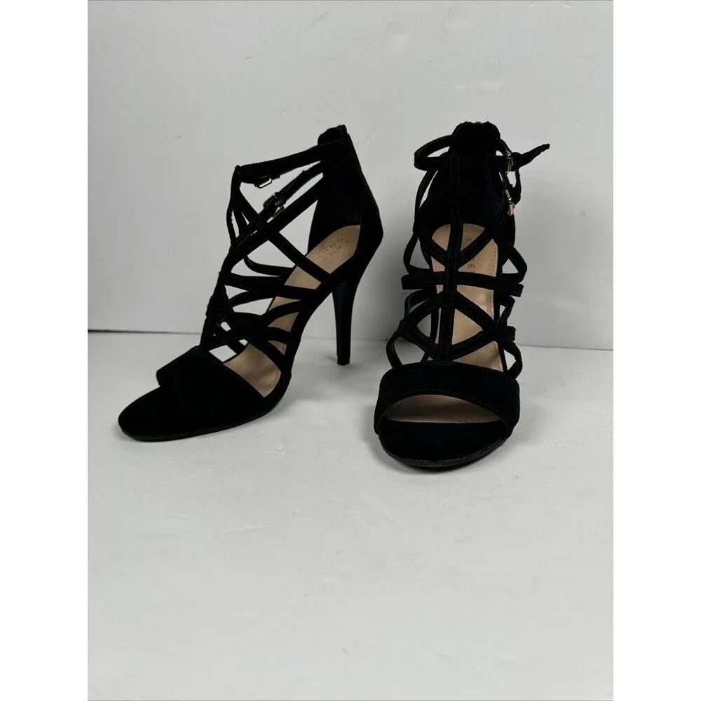 Lauren Conrad Black‎ Stappy open-toed shoes size 6.5 Stiletto Heels Back Zip
